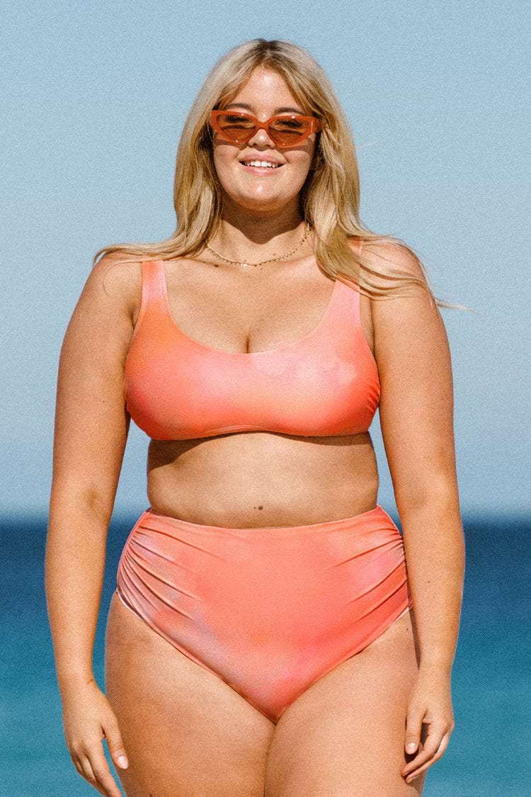 Plus Size Pink Tummy Control Bikini Swimsuit