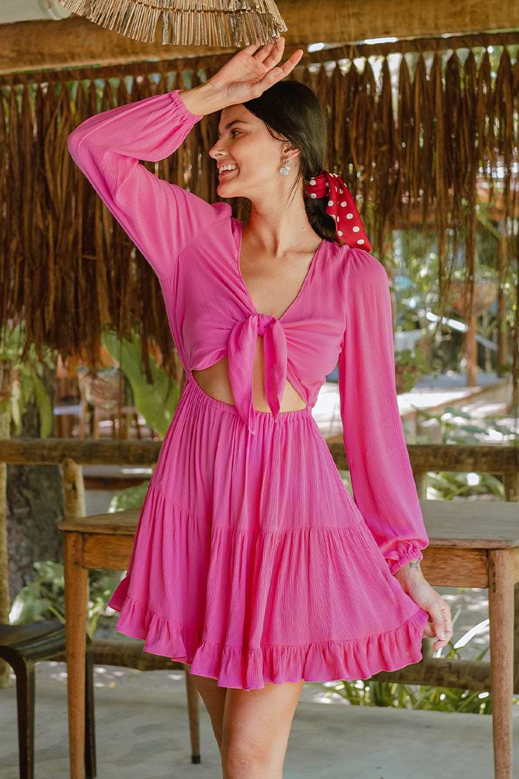 Robe à col en V et à manches bouffantes