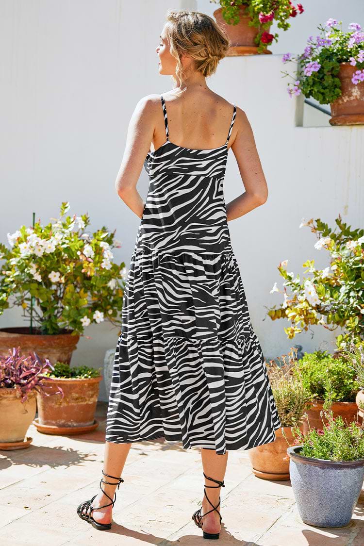 Kleid in A-Form mit Rüschen und Zebramuster