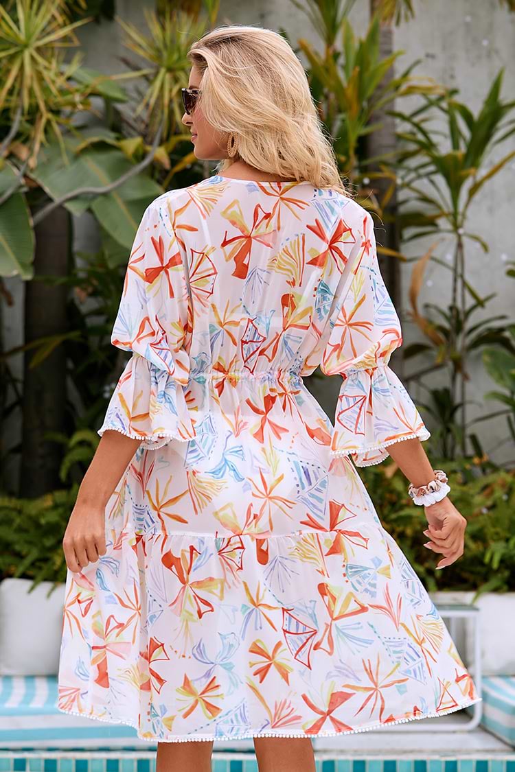 Robe trapèze graffitie à manches bouffantes et col en V