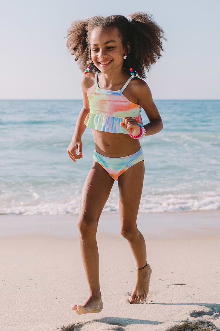 Gerüschter Mädchen Bikini mit Stehkragen