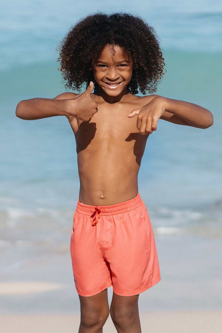 Short de volley corail ajustable pour garçon