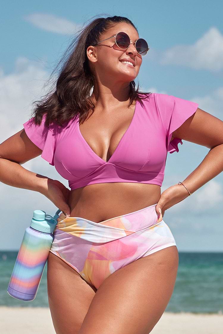 High waist Bikinihose mit abstraktem Print in großen Größen