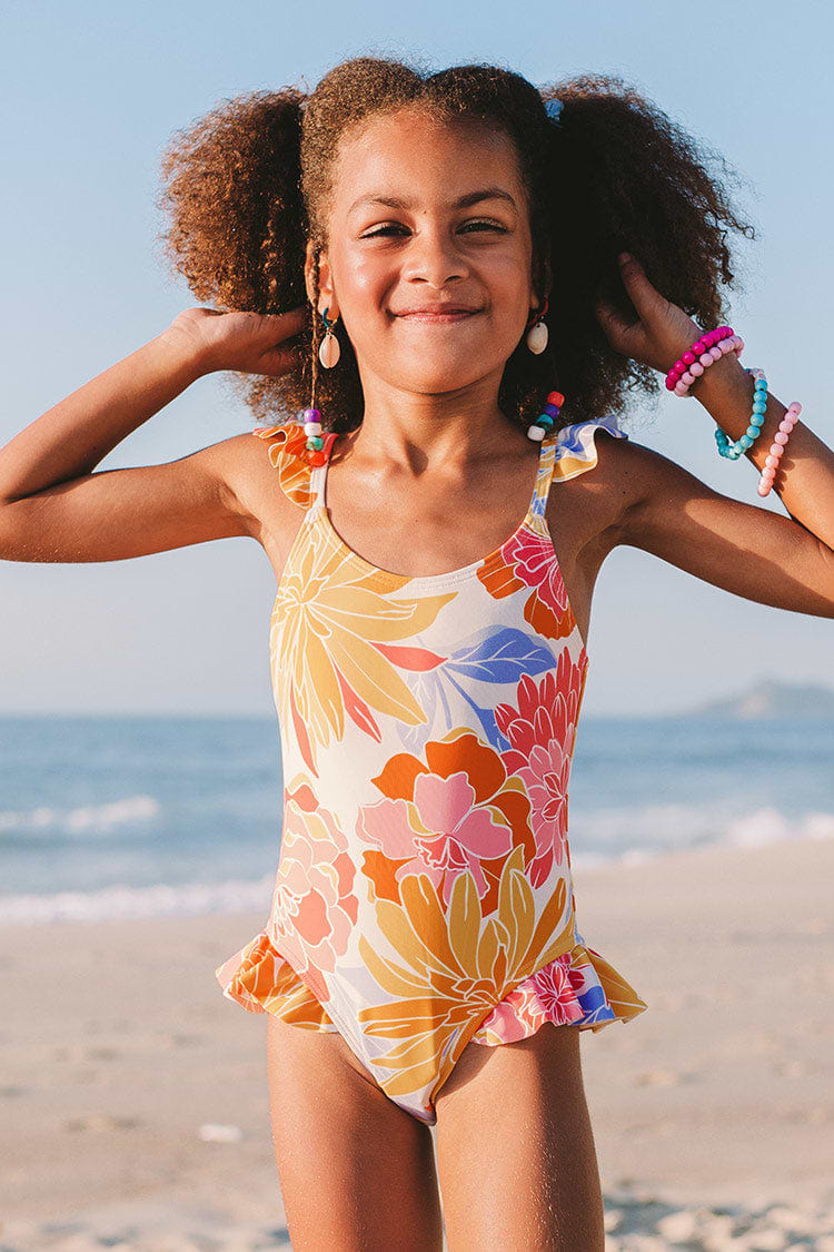 Joyful Garden Girls’ Ruffled Strap One Piece Swimsuit