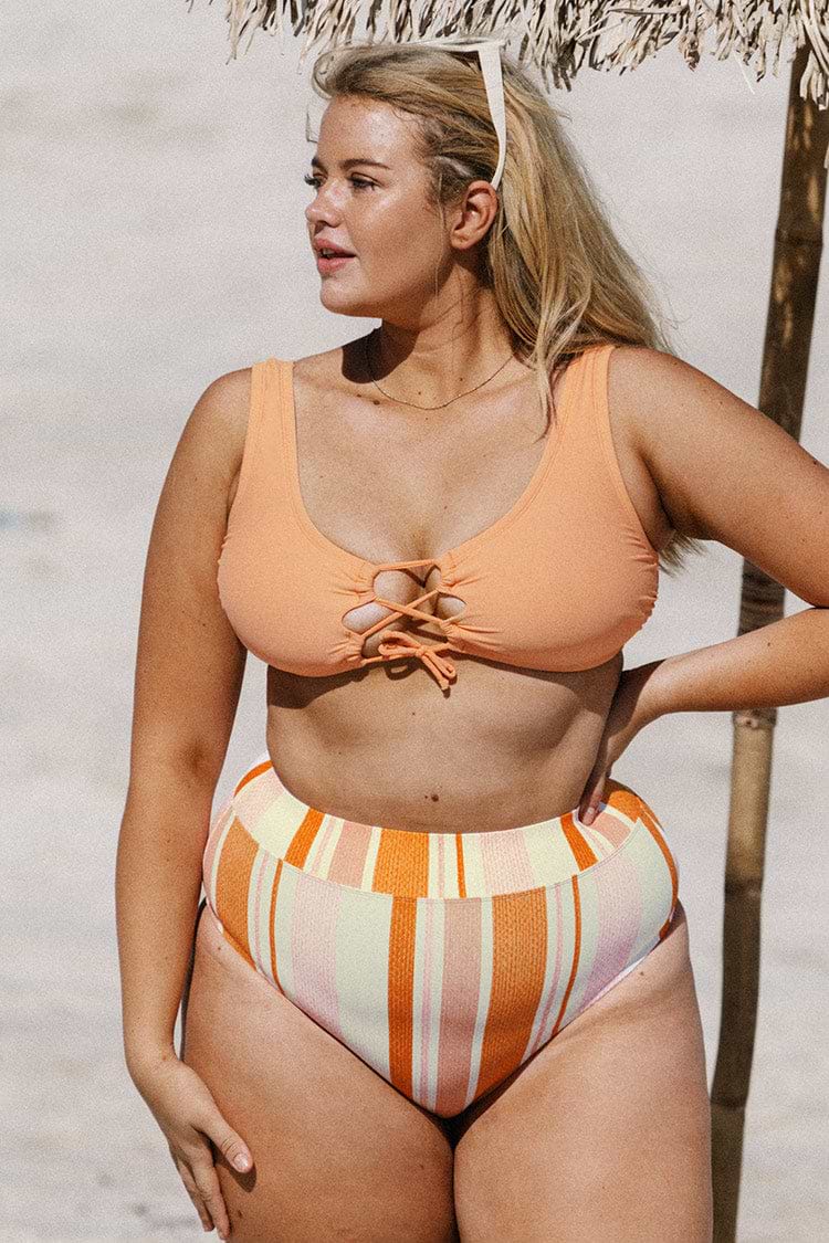 Bikini taille haute grande taille à lacets