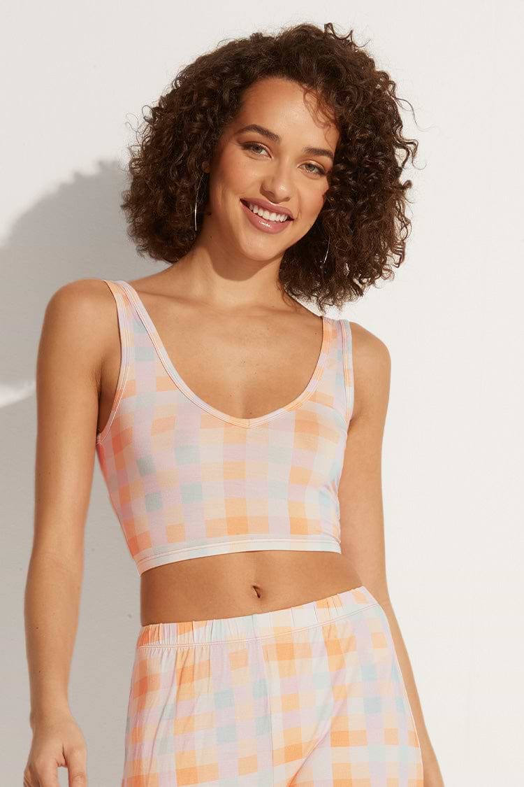 Ärmelloses Gingham-Oberteil mit V-Ausschnitt