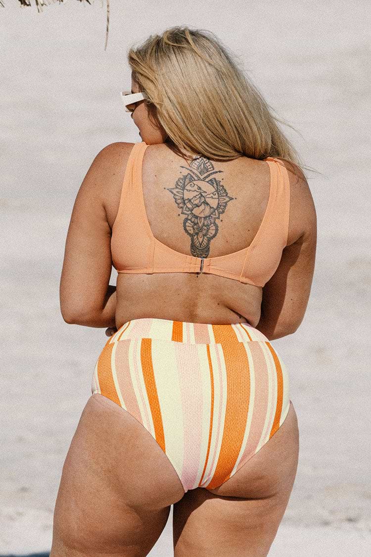 Plus Size Fixed Tie Bralette & High Waist Bikini Swimsuit