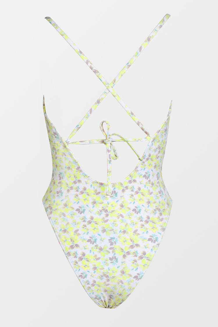 Essential Tie Front Plunge One Piece Swimsuit-Yellow