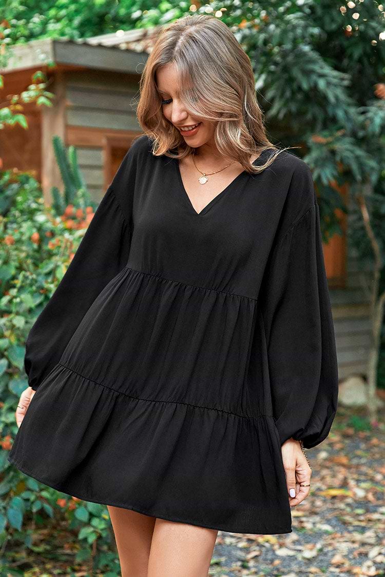 Cofete Black V-neck A-Shape Dress