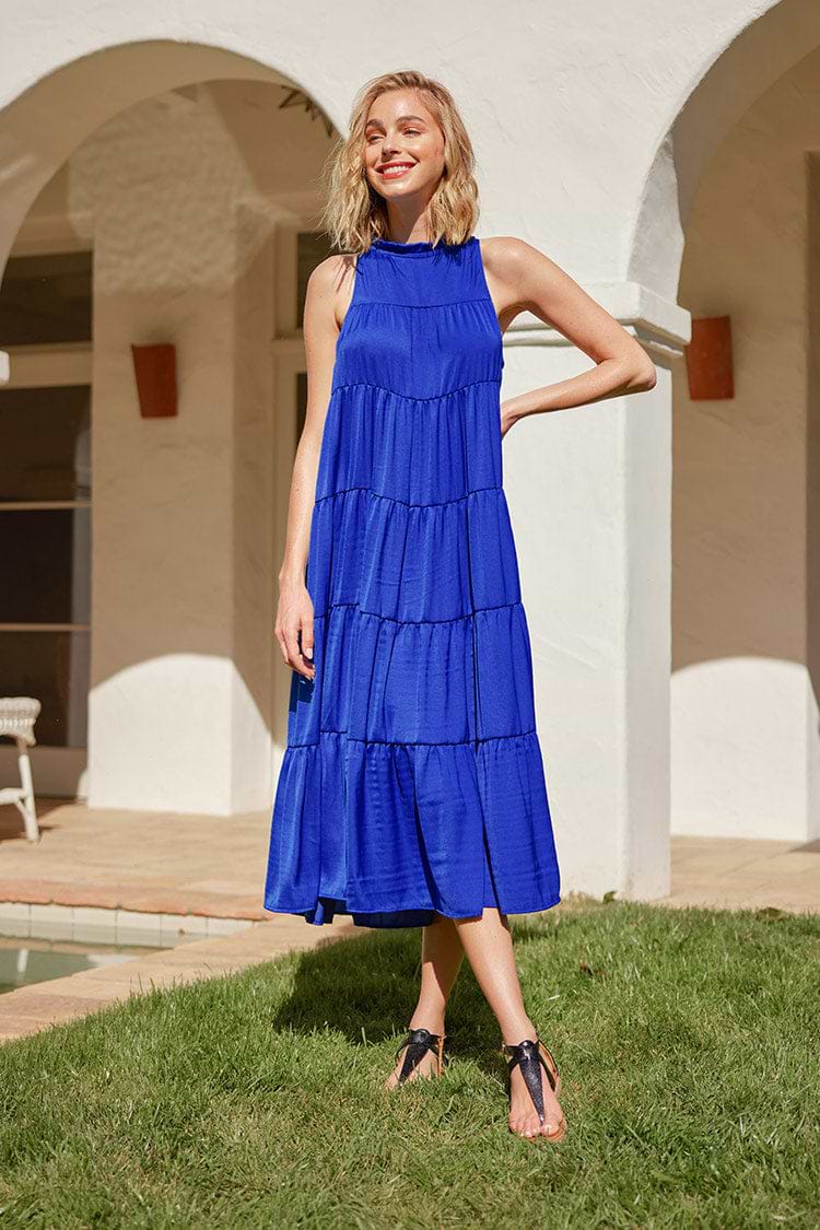 Mermaid Beach Blue Elastic Waist A-Shape Dress