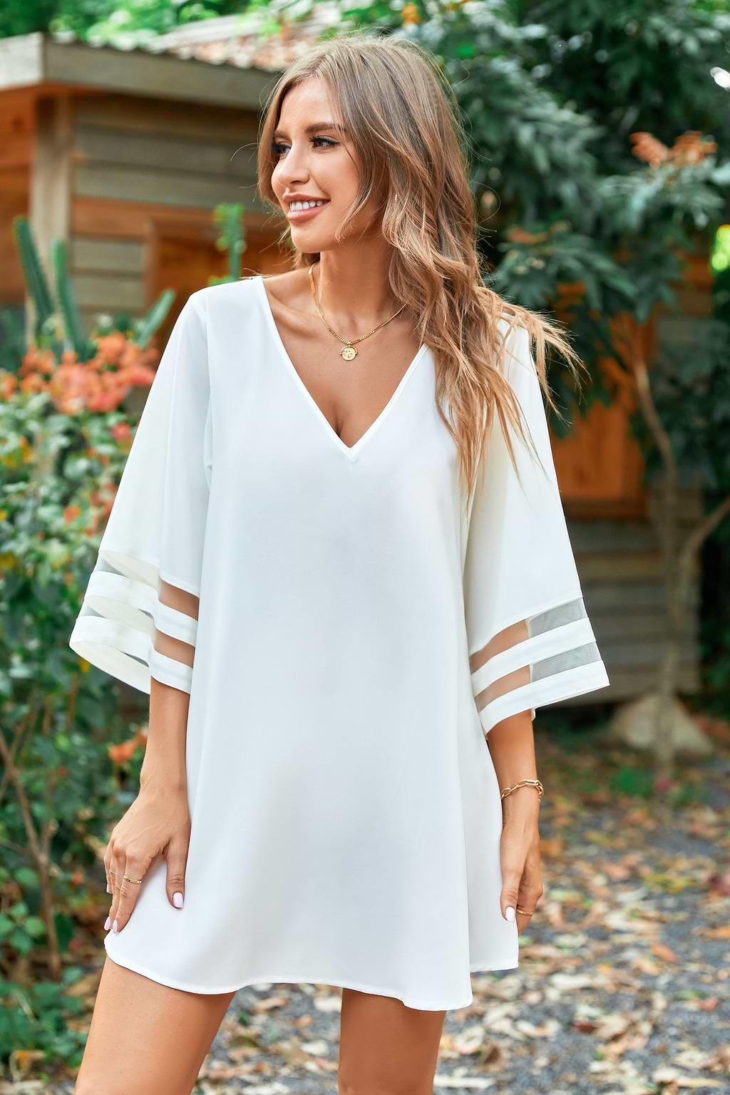 Cofete Plunge Loose Waisted Short A-Shape Dress