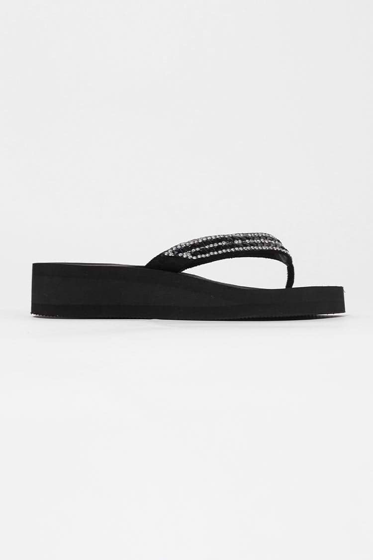 Amaretto Black Open Toe Flat Sandals