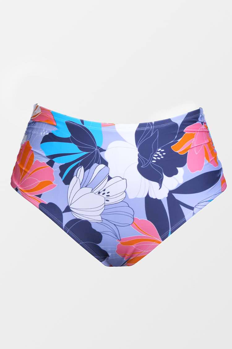 Deep Ocean Shirred High Waist Tummy Control Plus Bikini Bottom