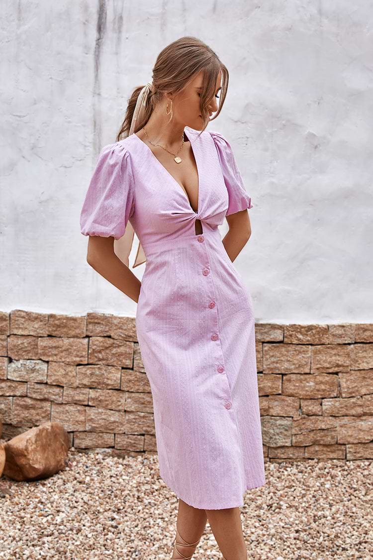 Robe trapèze à manches bouffantes et col plongeant en V