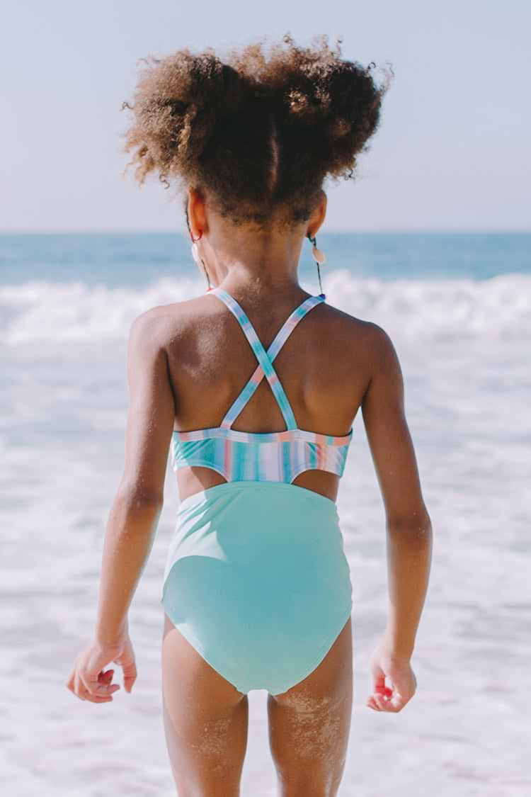 Girls' Stripe Cutout One Piece Swimsuit