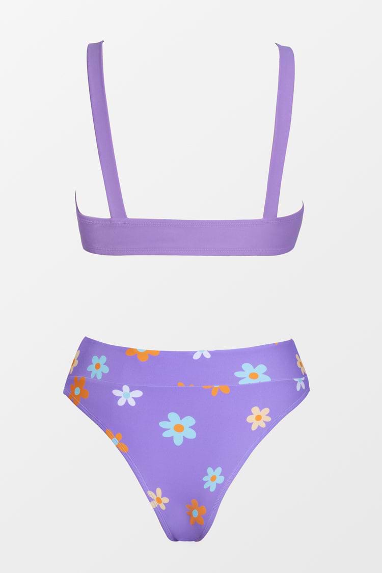 Disco Daisy Knotted Bralette And Cheeky High Waist Bikini Set
