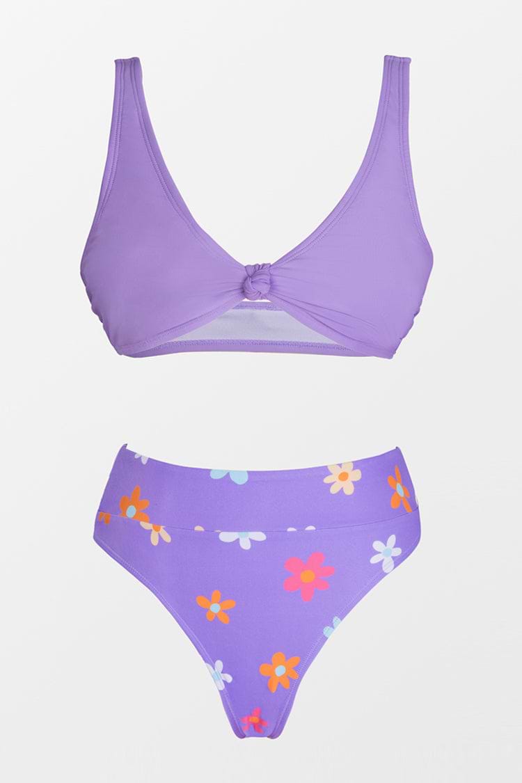 Disco Daisy Knotted Bralette And Cheeky High Waist Bikini Set