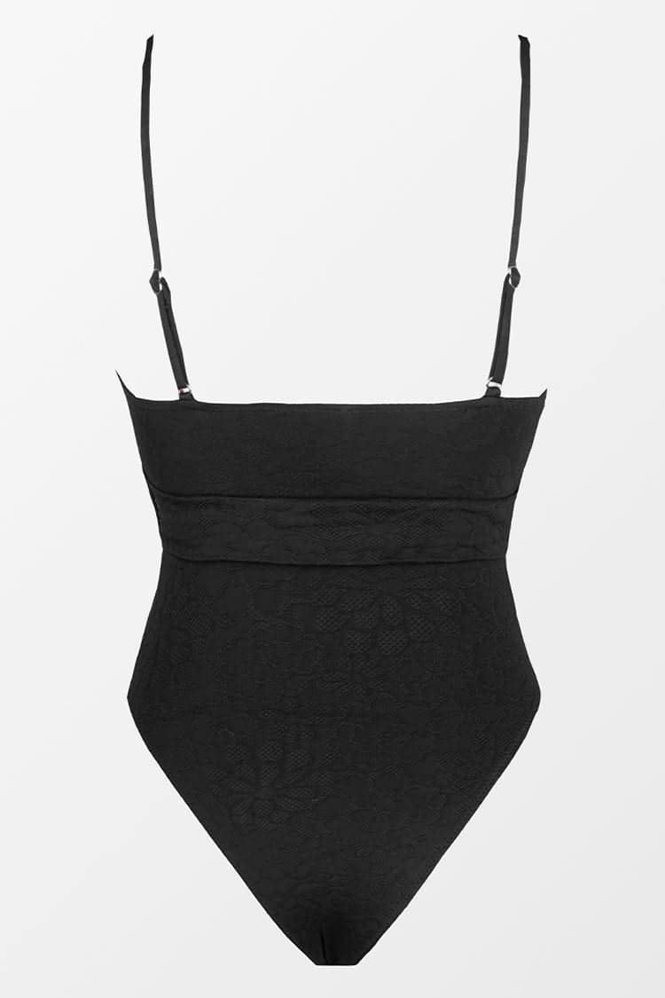 Lauren Belted Bandeau Black One Piece Swimsuit