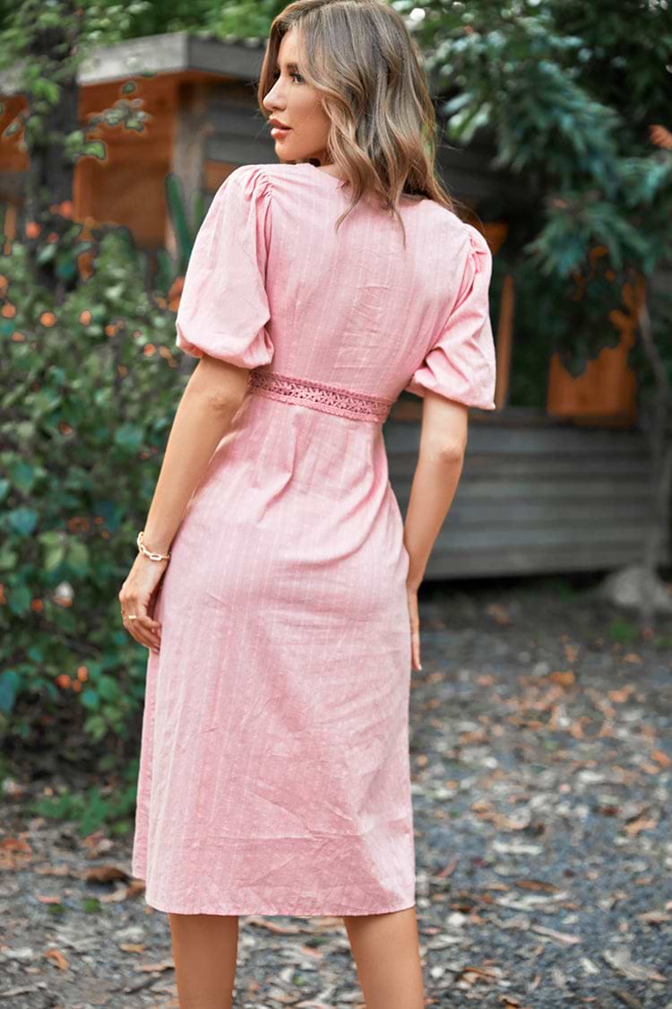 Vestido Harriet fruncido con mangas abullonadas y en forma de A