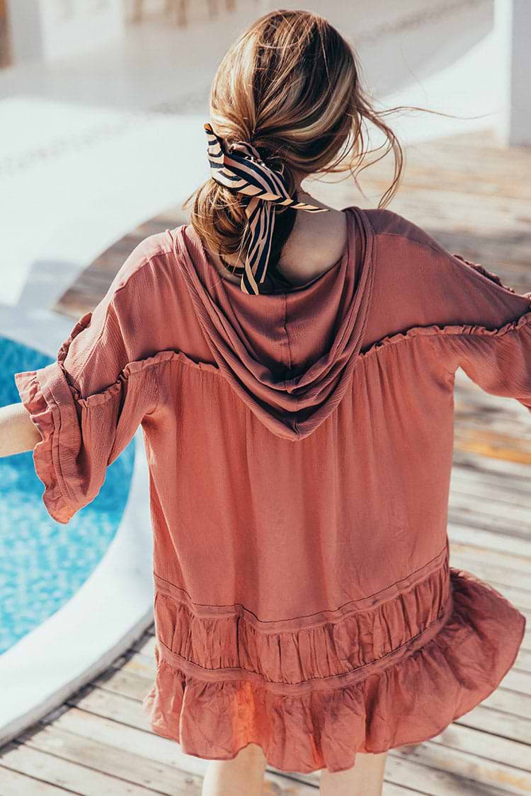 Shiftkleid mit Rüschen und Dolman-Ärmeln