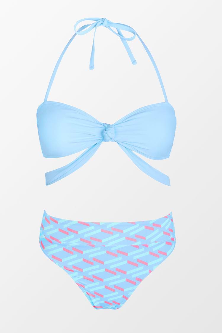 Hashtag Geo Knot Tie Bandeau And Banded High Waist Bikini Swimsuit