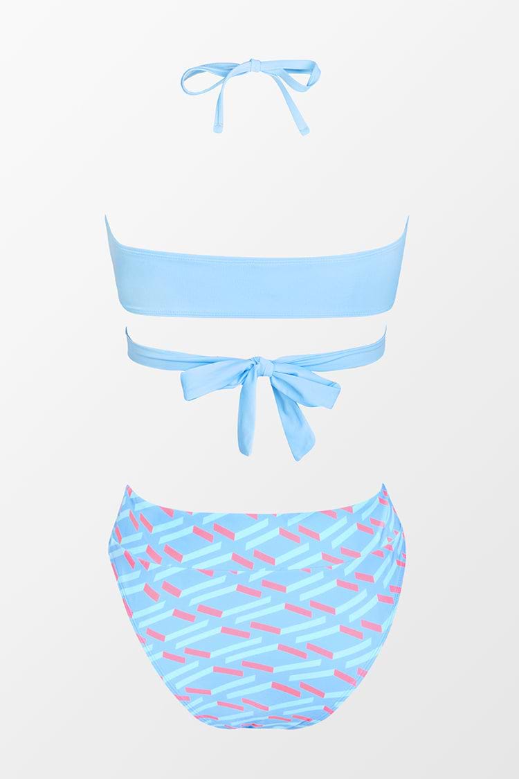 Hashtag Geo Knot Tie Bandeau And Banded High Waist Bikini Swimsuit