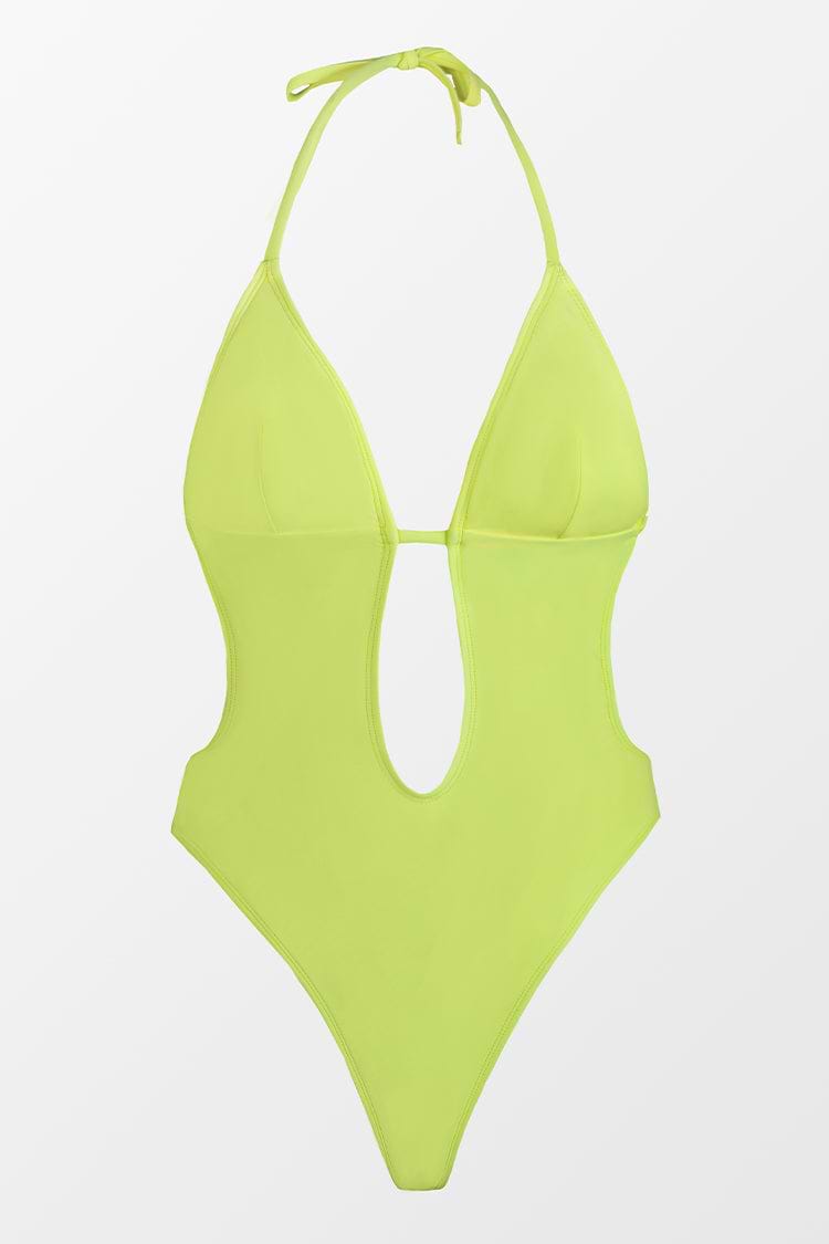 Plunge Halter Monokini Swimsuit-Green