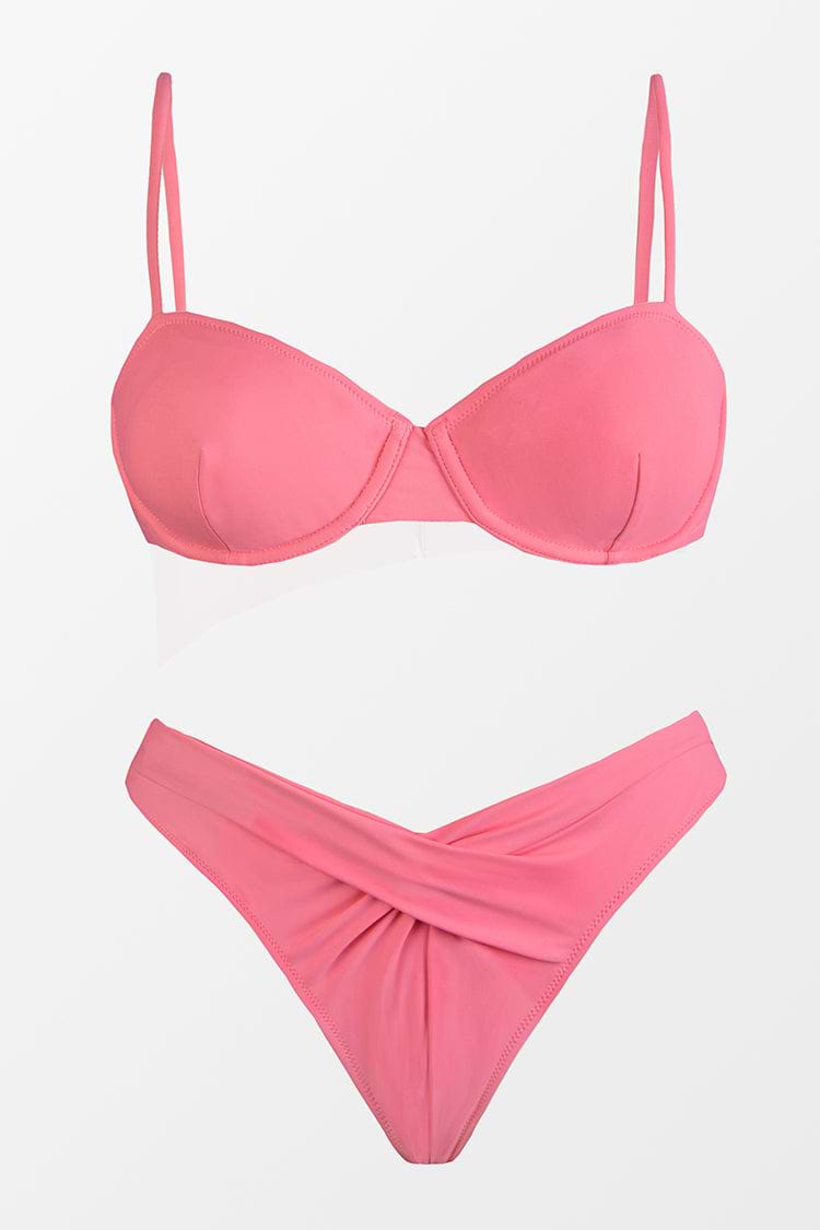 Beach Party Underwire Pink Bandeau And Cheeky Hipster Bikini Set