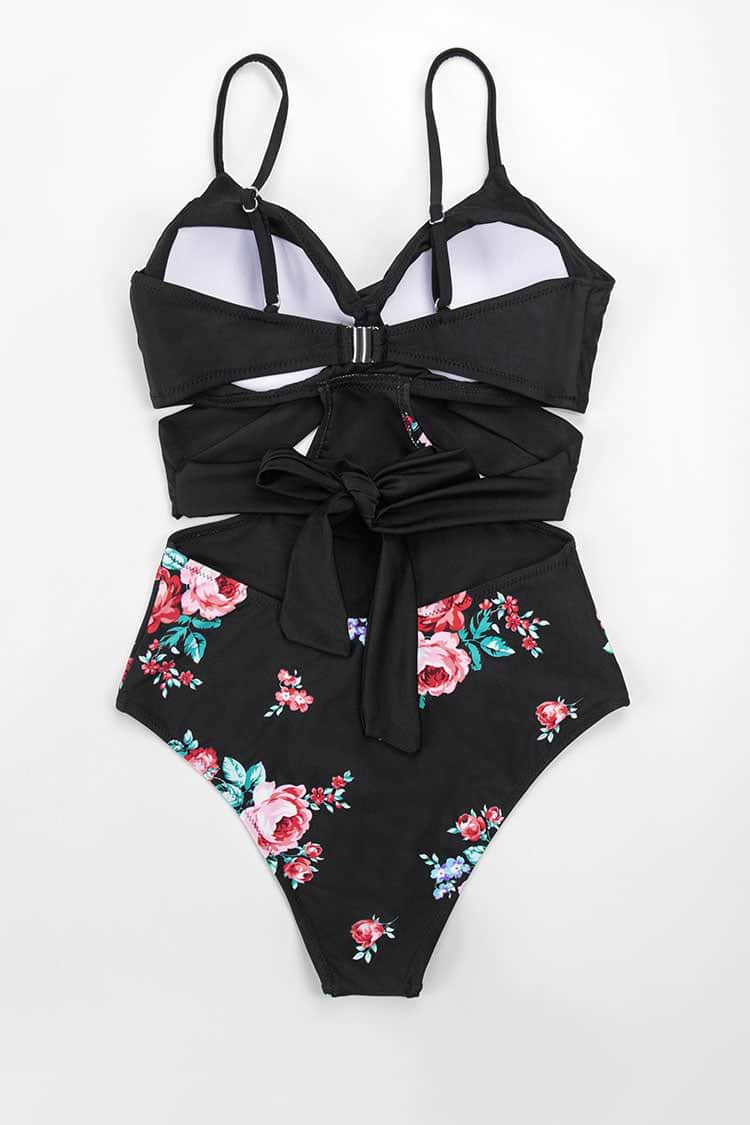 CUPSHE Solid Mesh Wrap Front Cutout Black 水着 Solid Mesh Wrap Front Cutout Black One Piece Swimsuit