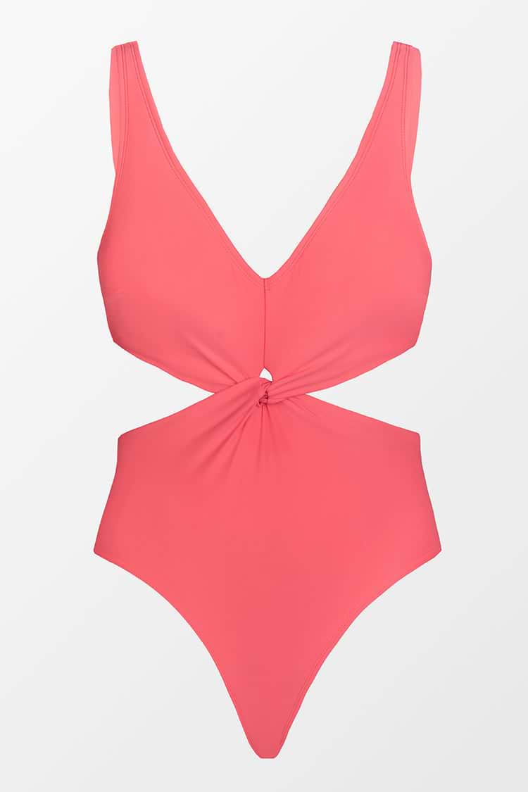 Twist Front Cutout One Piece Swimsuit-Pink