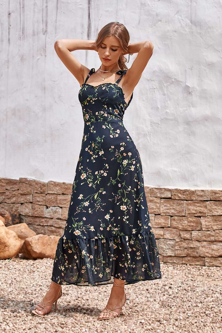 Cofete Tea Length Smocking A-Shape Dress