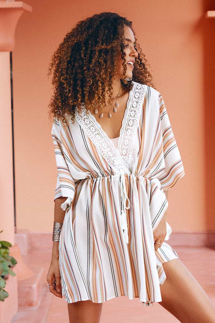 Amirah Striped Crochet Trim Cover Up