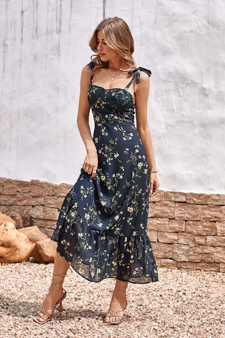 Cofete Tea Length Smocking A-Shape Dress