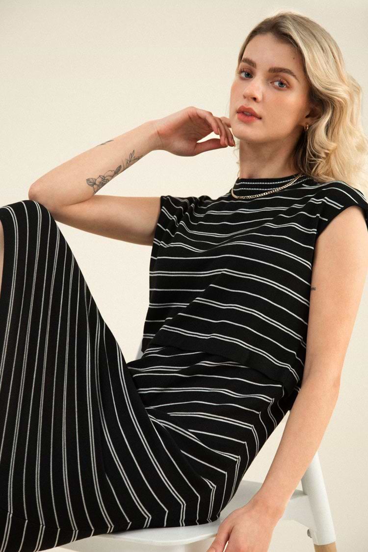 Tuesday Striped Cap Sleeve Midi Dress
