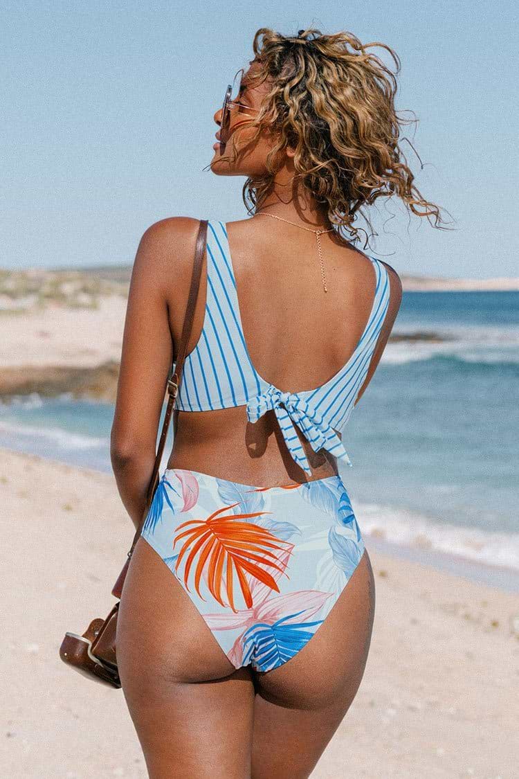 Amoura Tropical Striped Cut-out One Piece Swimsuit