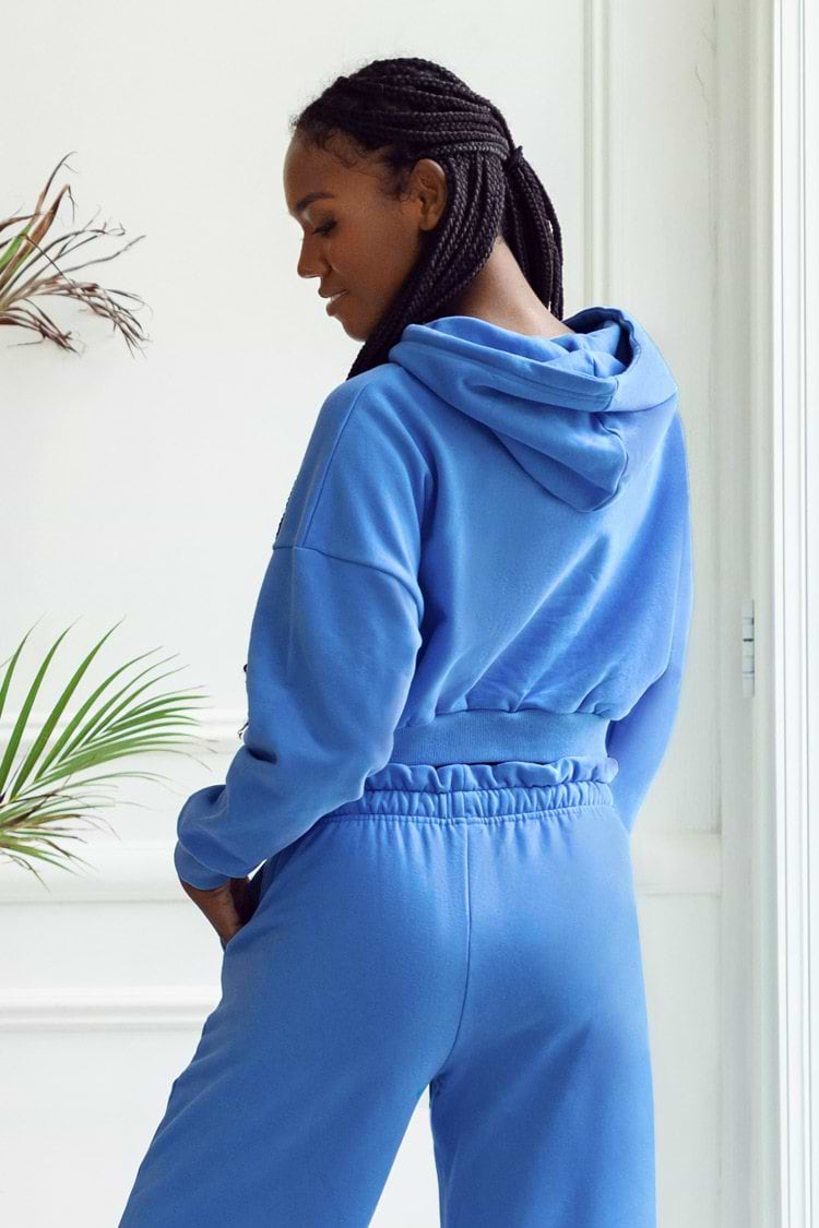 Barcelona Royal Blue Ruched Crop Hoodie