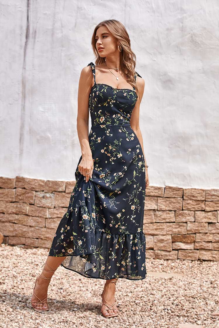 Cofete Tea Length Smocking A-Shape Dress