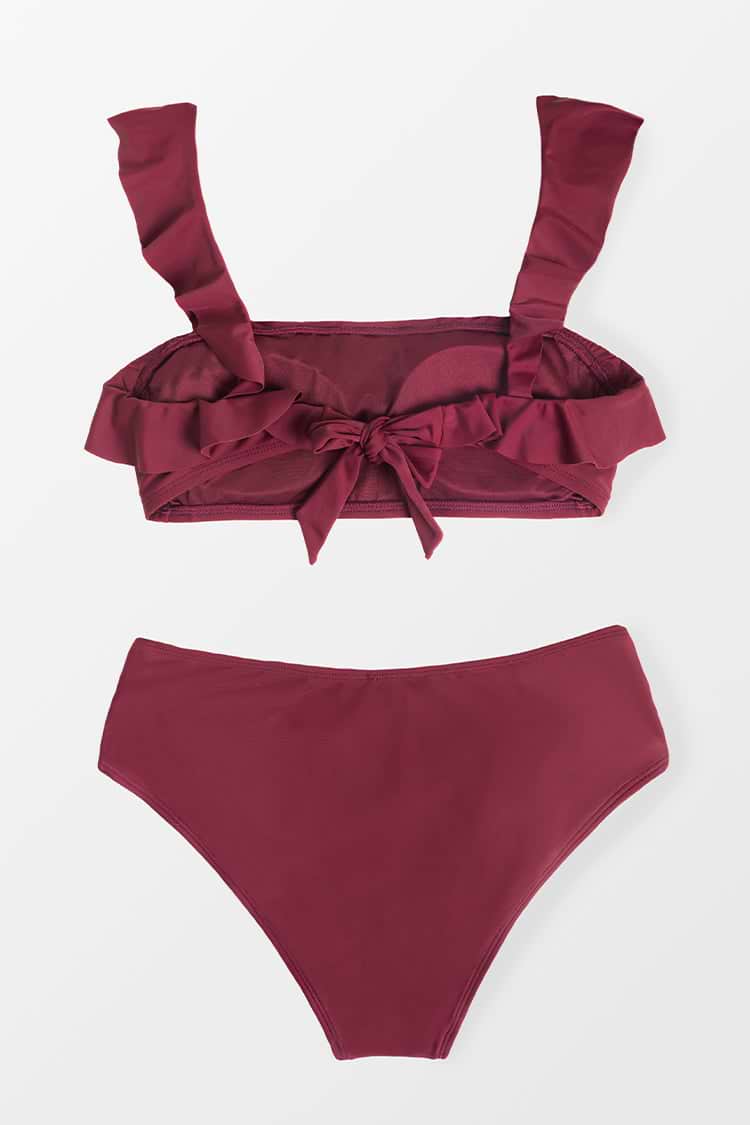 Carla Burgundy Ruffle Belted Bikini