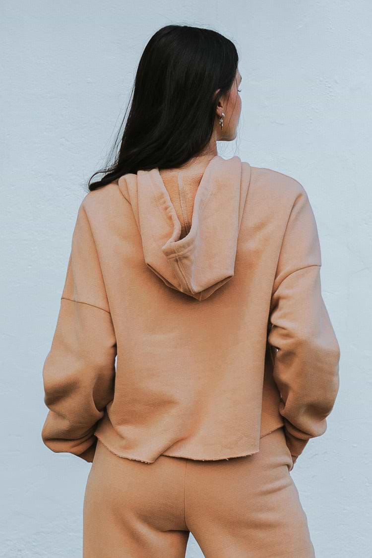 Tangerine Drawstring Front Drop Shoulder Hoodie