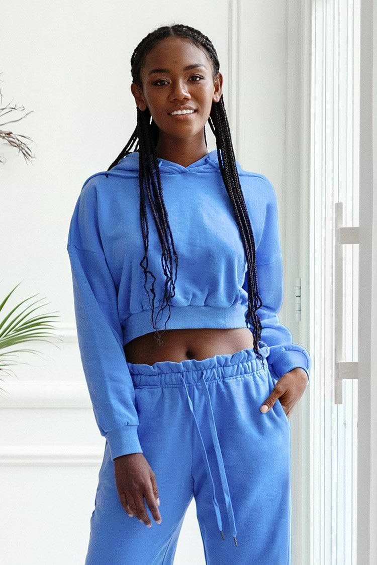 Barcelona Royal Blue Ruched Crop Hoodie