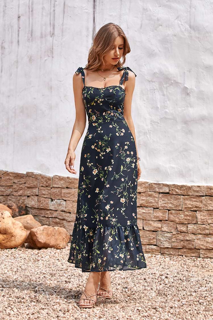 Cofete Tea Length Smocking A-Shape Dress