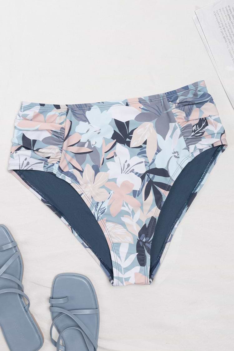 Tropische High waist Bikinihose mit Rüschen in großen Größen