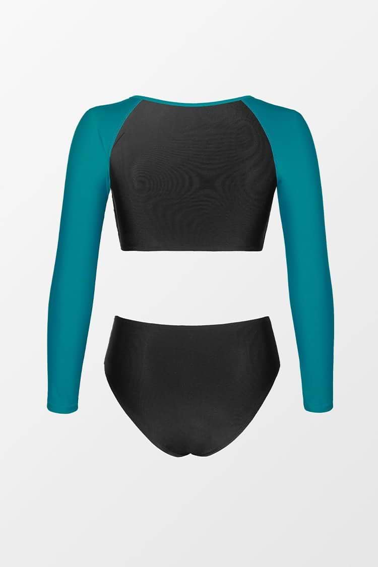 Long Sleeve Color Block Zip-up Bikini Set