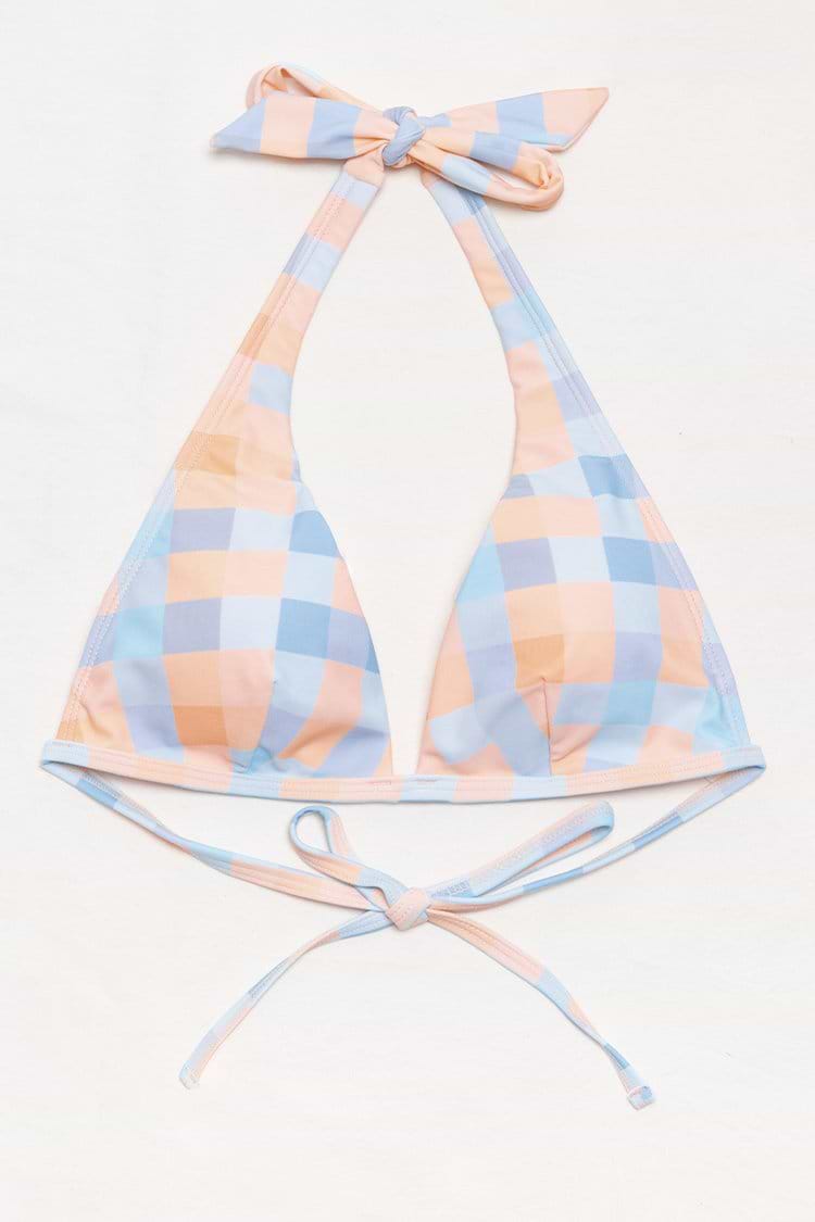Jaida Checkered Back Tie Halter Bikini Top