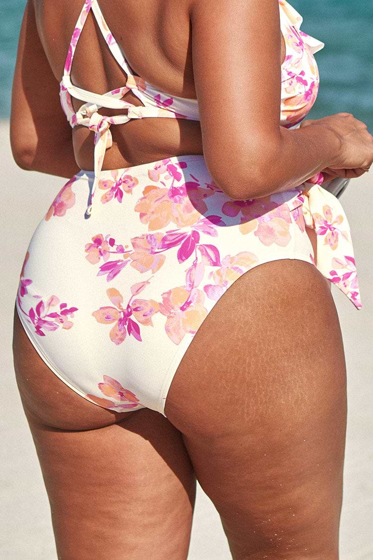 High waist Bikinihose mit Blumenmuster und Schnürung in großen Größen