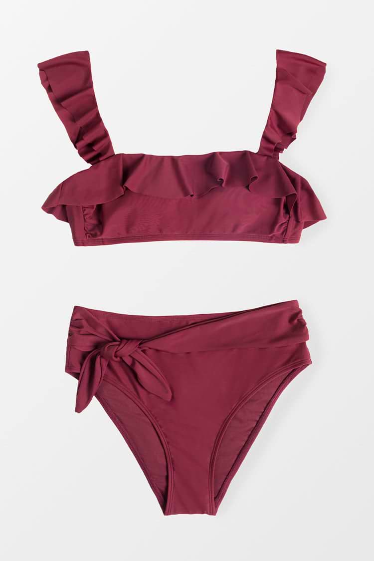 Carla Burgundy Ruffle Belted Bikini