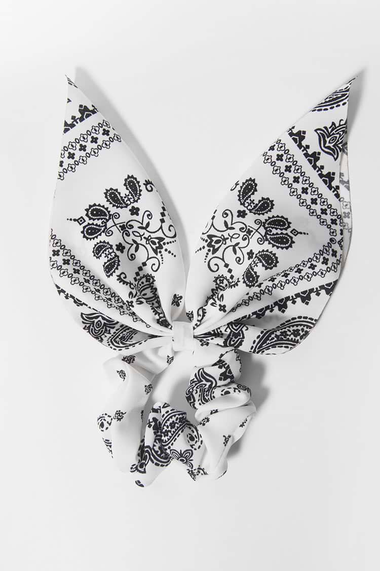 Weißer Haargummi mit Schleife und Paisley-Muster