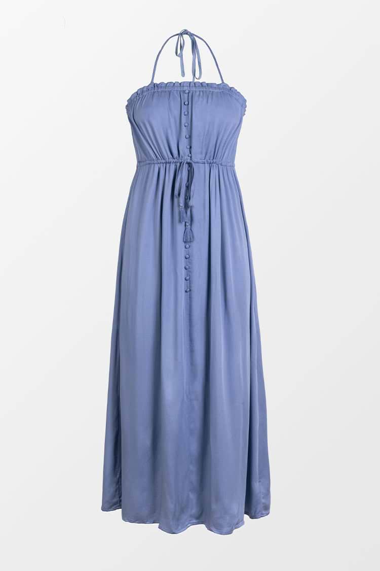 Avalynn Drawstring Waist Halter Maxi Dress