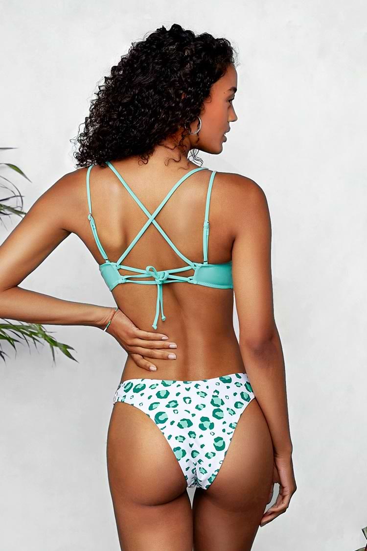 Bikini Verde Claro y Leopardo con Tirantes