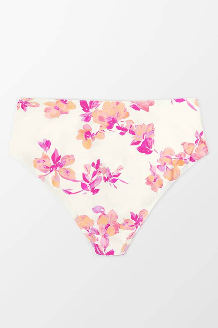 Bas de bikini grande taille fleuri à nouer sur le devant